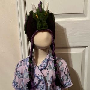 Maleficent Dragon Winter Hat Purple & Green Halloween Kids Costume Crochet